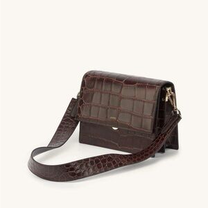 JW PEI Dark Brown Croc Mini Flap Crossbody Bag